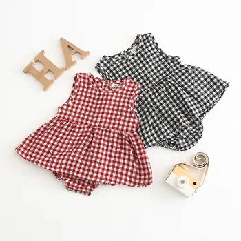 

New 0-3T Baby Kids Rompers knitted baby clothes Summer newborn romper cotton children female baby plaid sleeveless skirt romper