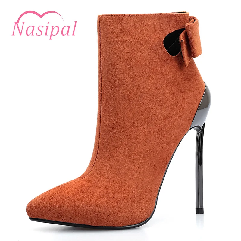 

Nasipal Short Ankle Boots Fashion Sexy High Stiletto Heels Pumps Shoes 14.5CM Metal Heel Pointed Toe Zip Autumn Boots Shoes M916
