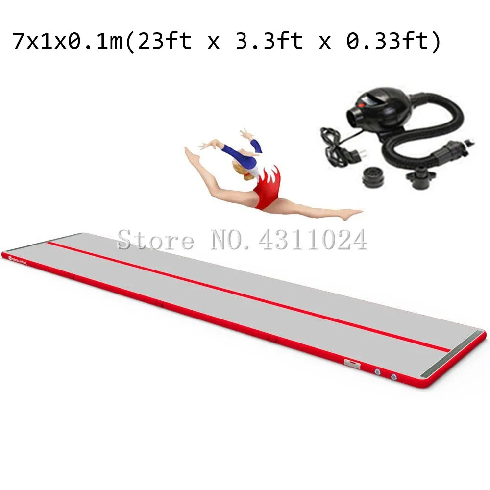 Best Free Shipping 7x1x0.1m Red Inflatable Gymnastics Mattress Gym Tumble Airtrack Floor Tumbling Air Track With a Pump