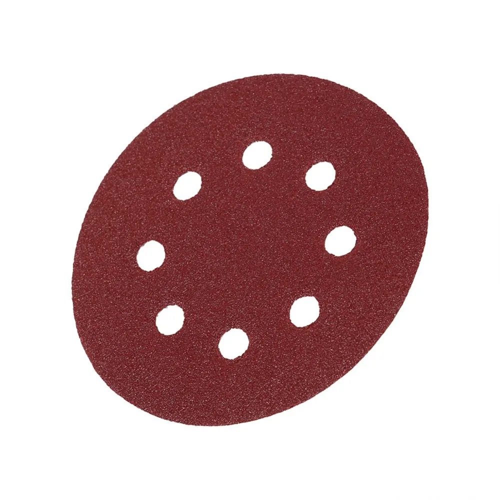 10 шт./лот 100# шлифовка колодки 125 мм круглый Форма красный шлифовальные диски 8 отверстий шлифовальная бумага вышлифовка, полирование кожаным кругом инструмент