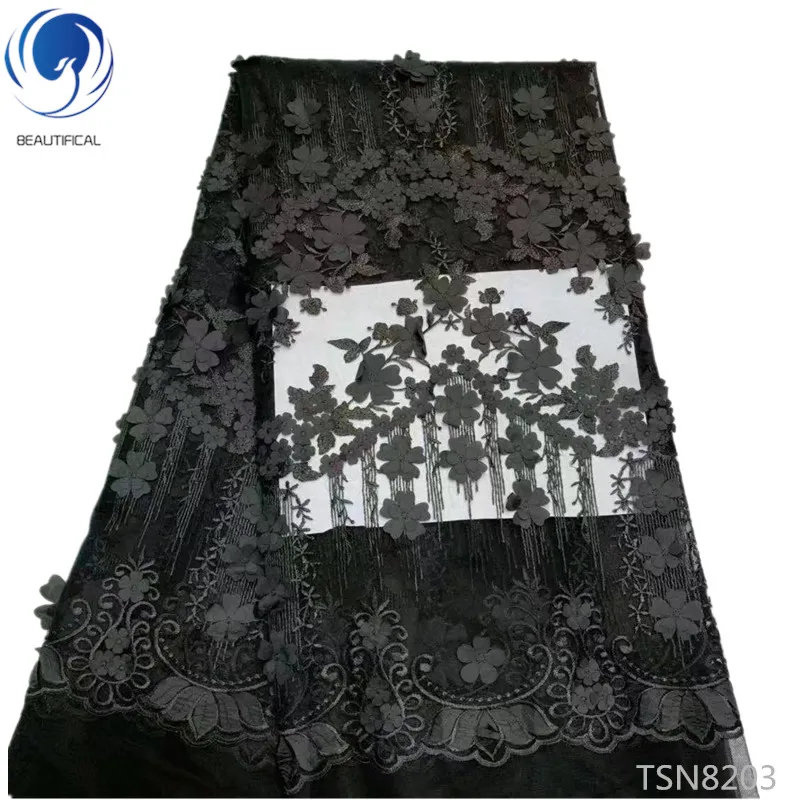 

Beautifical african 3d flower laces fabrics high quality french tulle lace fabrics for wedding dress 5yards/lot TSN82