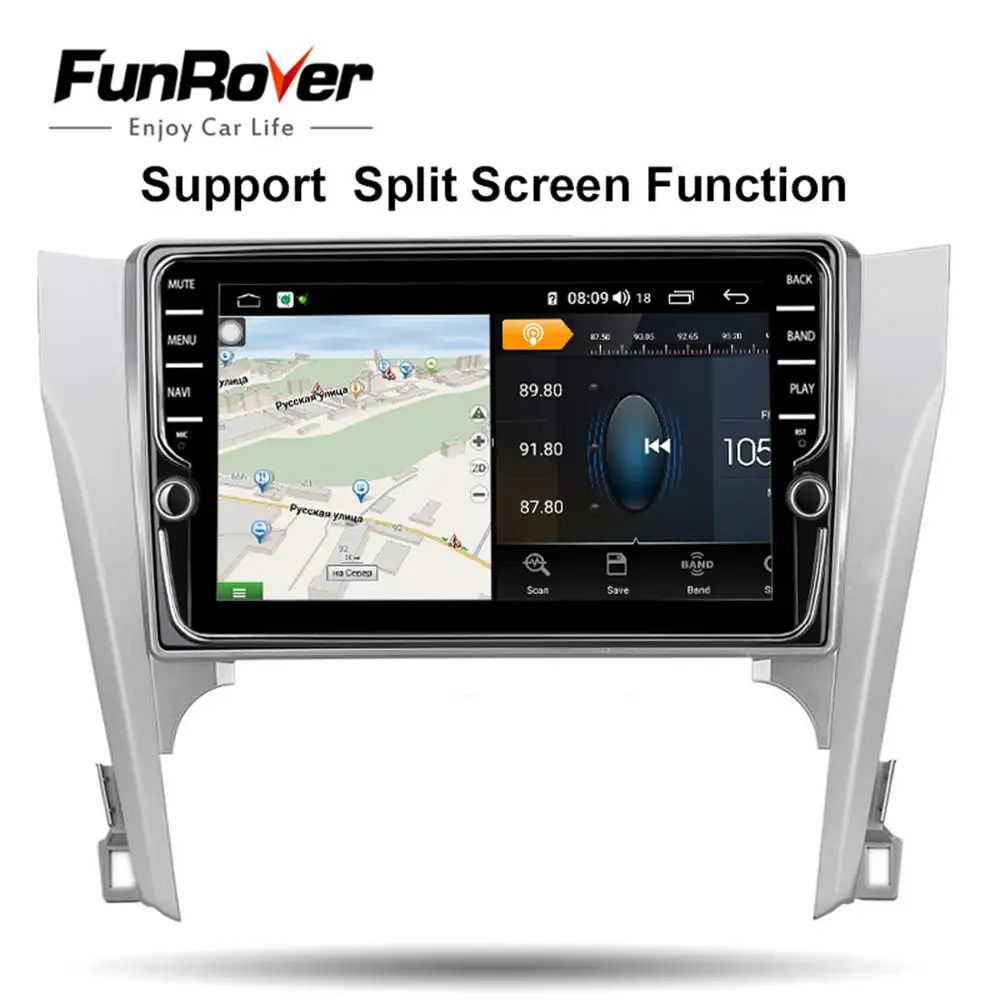 Discount Funrover android 9.0 octa 8 core 2 din car radio multimedia stereo for toyota camry 2012-2014 gps navigation wifi DSP naiv 4gSIM 2