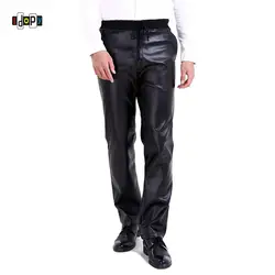 Idopy для мужчин's Бизнес Slim Fit эластичный удобные черные однотонные искусственная кожа штаны джинсы Брюки Слаксы с кулиской для мужчин