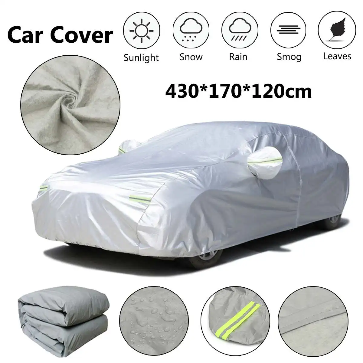 

Universal 430*170*120cm S Car Auto Outdoor Waterproof Silver Full Cover Covers Dust Rain Snow Sun Protection