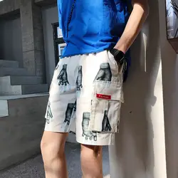 2019 Весна и лето новый тренд Корейская версия пара рабочие повседневные спортивные печати мужские хлопковые горячие шорты