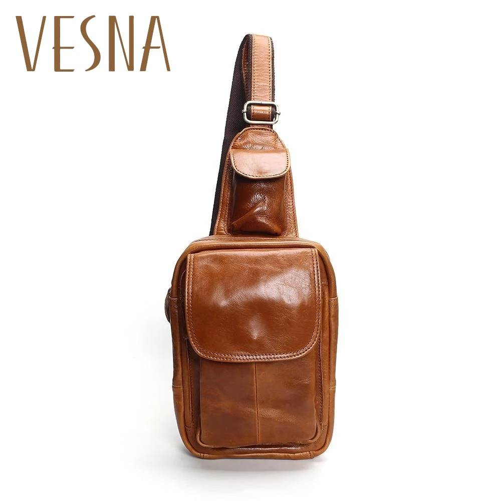 

Vesna Men's Fashion Chest Bags Retro 100% Genuine Leather Travel Bag Shoulder Messenger Bag Chest Harness Chest Pocket