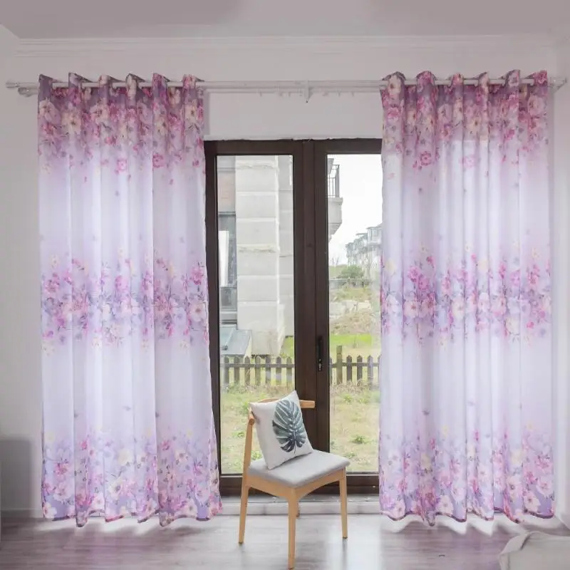 

Flower Print Windows Curtain Semi-Blackout Tulle Voile Drapes Bedroom Decor for door and window curtain or background for window