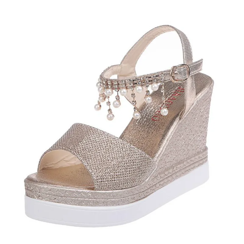 SWONCO Gladiator Sandals Women Summer Shoes Sliver Rhinestone Casual Shoes Chunky Sandals Ankle Strap Heels Sandal For Woman