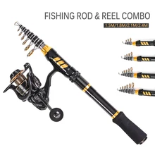 Рыболовные снасти телескопическая удочка и Катушка углеродного волокна стержня Алюминий сплав спиннингом Рыболовный набор 1,5/1,8/2,1/2,4 m