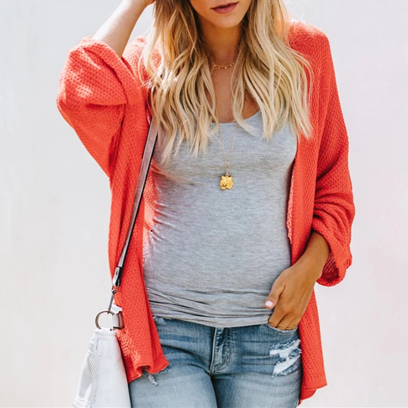 

women's spring coats and jackets Female Knitted Outwear orange blue yellow Oversized Long Sleeve Knitwear