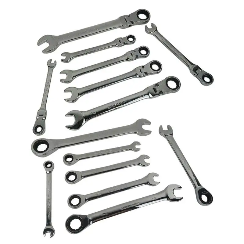 

7pcs/set 8-19 mm CRV Steel Ratchet Wrench Set Metric Quick Offset Spanner Kit Movable Head Fixed Head Repair Tools dropship