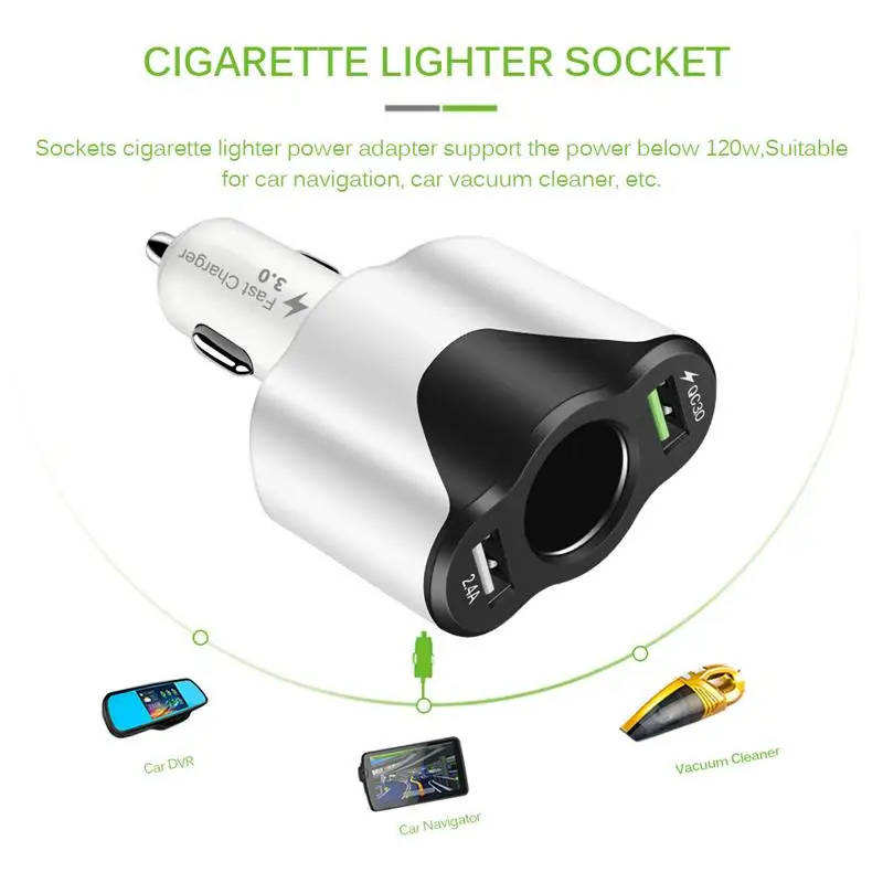 Car Cigarette Lighter Quick charge 120W USB Car Charger Adapter Fast Charging Voltmeter Splitter for Phone Tablet GPS DVR