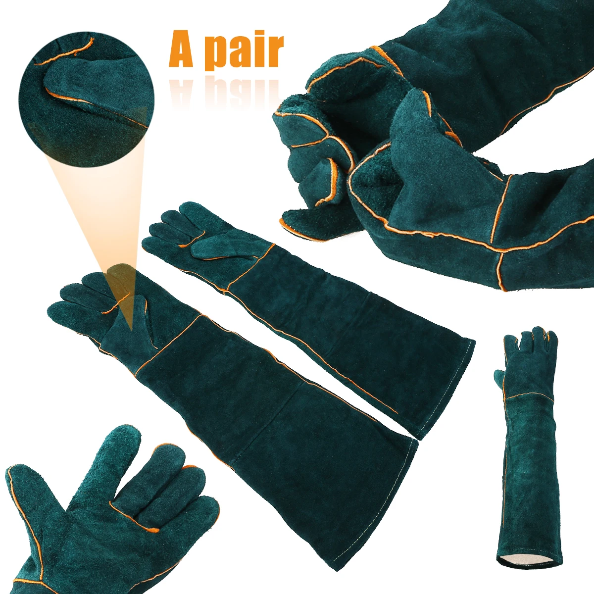

1pair Cowhide Welding Gloves Long Heat Resistant Work Gloves Safety Protective Leather Gear Accessories 60cm