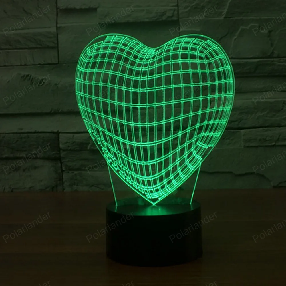 Красочный градиент ночник визуальный светодиодный свет Светодиодная лампа с сенсорным управлением сенсорный выключатель 3D огни Сердце Красочные Иллюзия светодиодные фонари