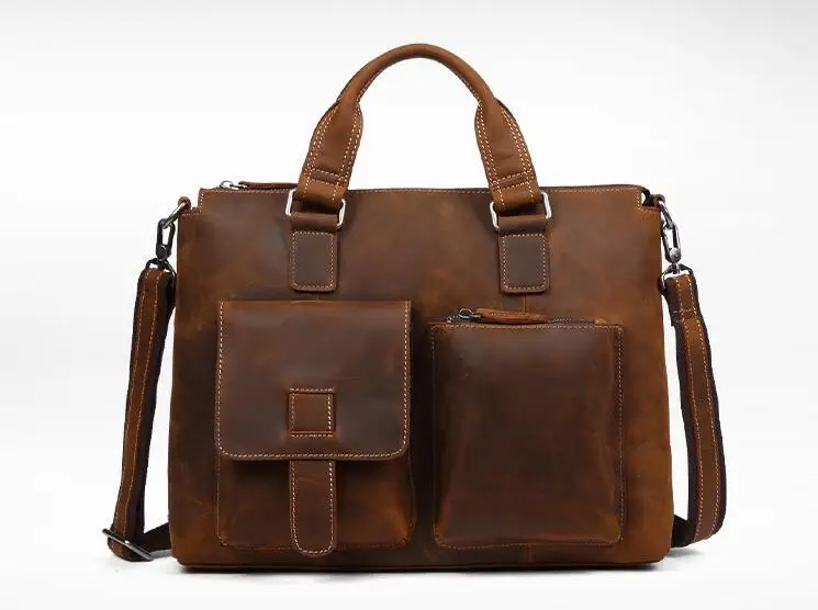 

Vintage Cow Leather Men Briefcase Business Office Bag Laptop Bags