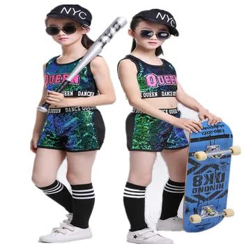 

Songyuexia Children's Jazz Dance Performs Dresses Girls Hip-hop Hip-hop Suit Girls Pupils'Bright Jazz Dance Dresses