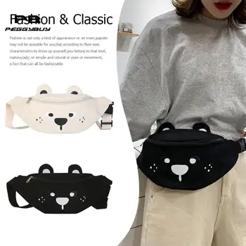 

Canvas Cute Cartoon Bear Waist Belt Bags Women Travel Messenger Chest Pack Fanny Pack for Women Casual Travel Zipper Waist Packs