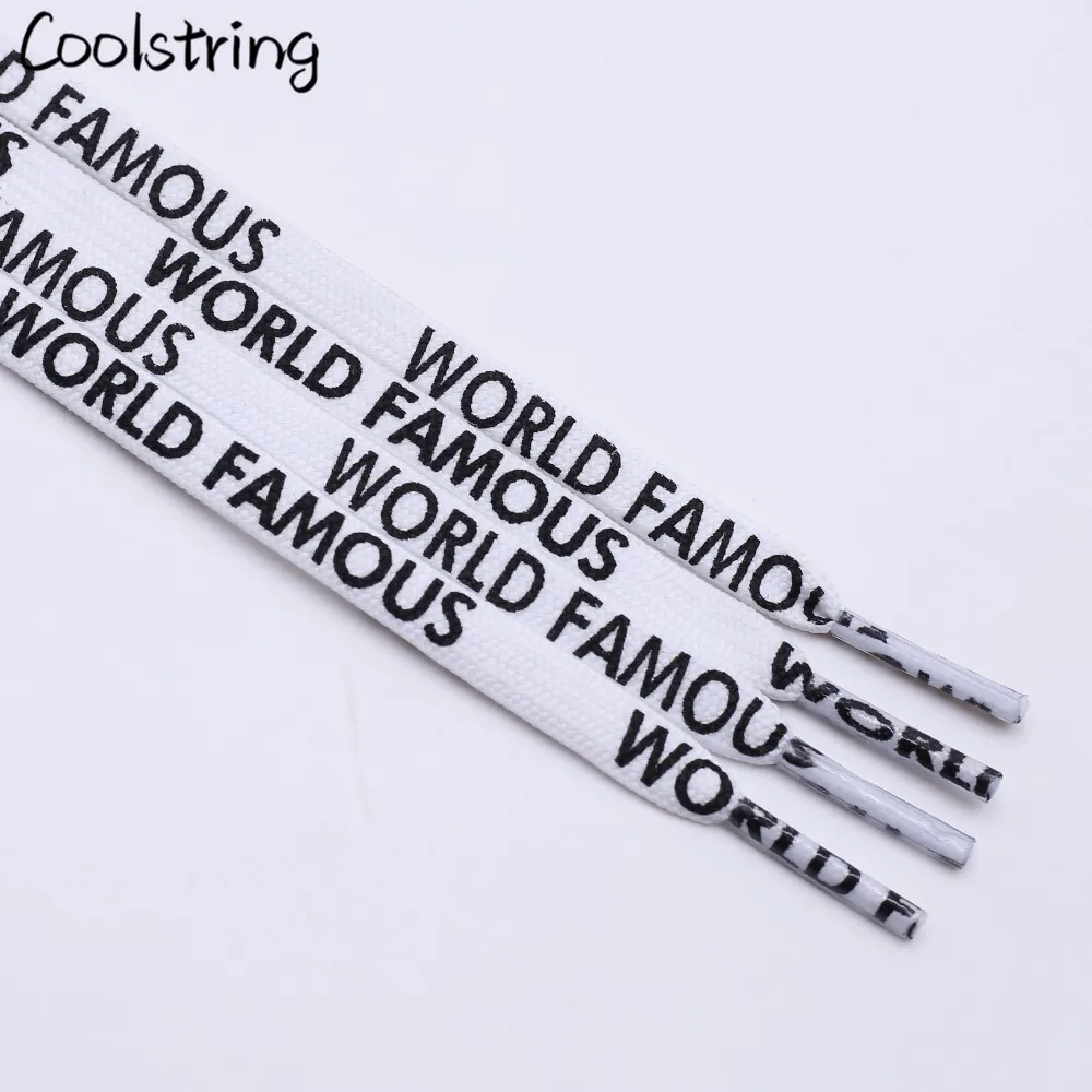Coolstring 0.7cm Width Flat Double-sided Silk Screen Nice Letter Printing WORLD FAMOUS Shoestring For Sports Canvas Shoes Laces