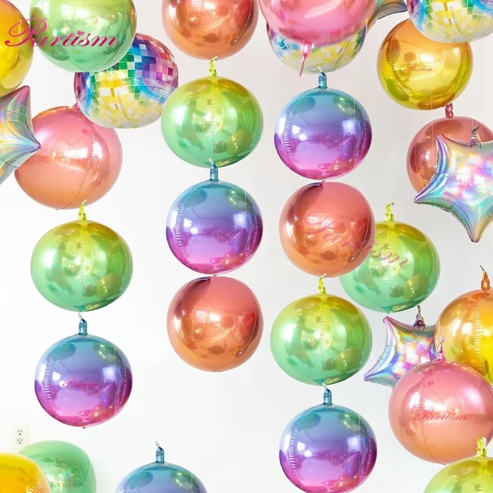 

1PC 22 Inch Gradient Color 4D Disco Helium Balloon Rainbow Birthday&Wedding Party Decoration Photo Prop For Baby Shower Supplies