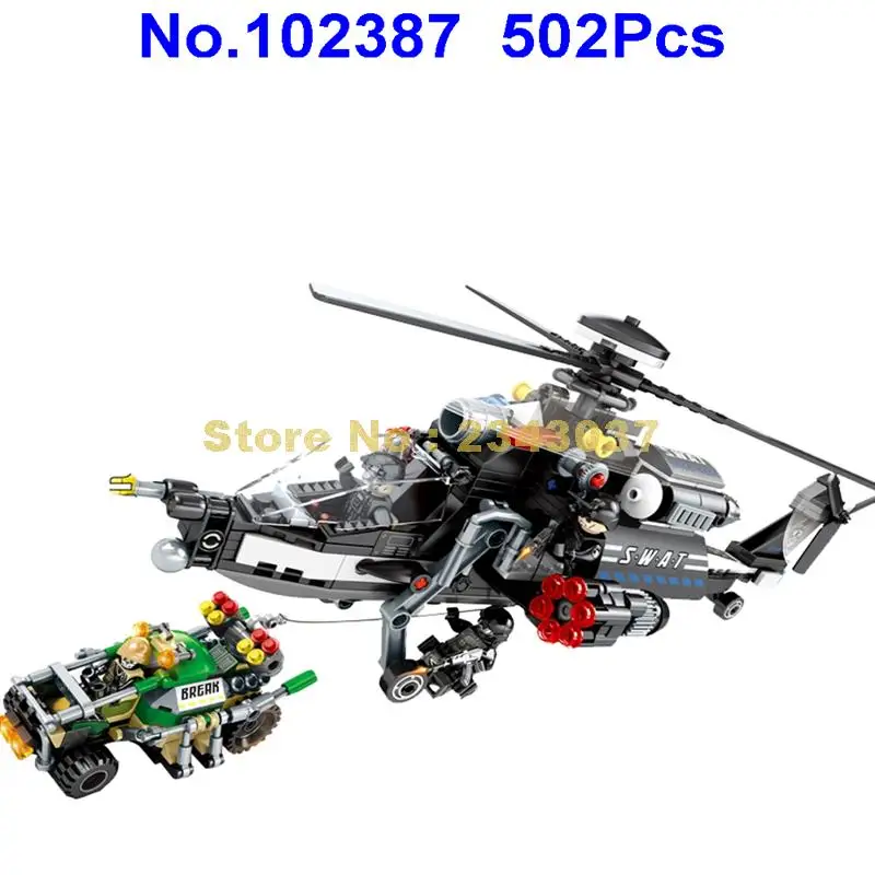

102387 502pcs Helicopter Pursuit Black Hawk SWAT Military Building Blocks Toy