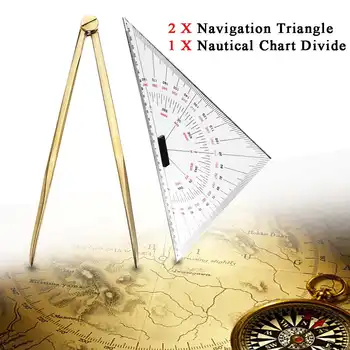 

2Pcs 300m Navigation Triangular Protractor + 168mm Nautical Chart Divider Measurement Tools Suitable for Marine Navigation