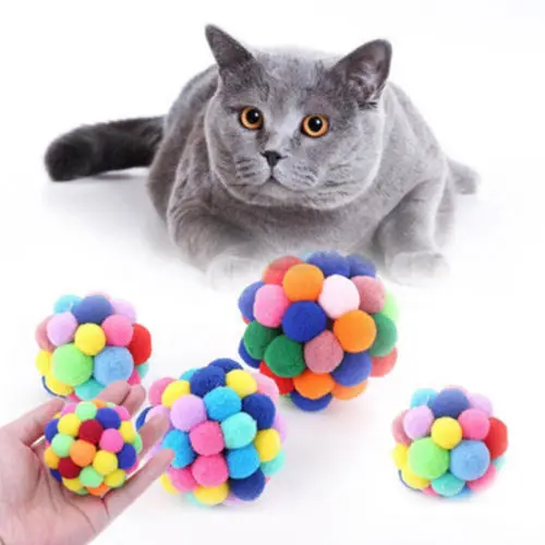 

Pet Cat Toy Colorful Handmade Bells Bouncy Ball Built-In Catnip Interactive Toy