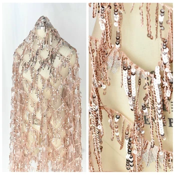 

125cm Wide Fine Sequins Tassel Mesh Embroidery 3d Embroidere Lace Fabric For Wedding Dresses Costume Diy Model Show Decoration