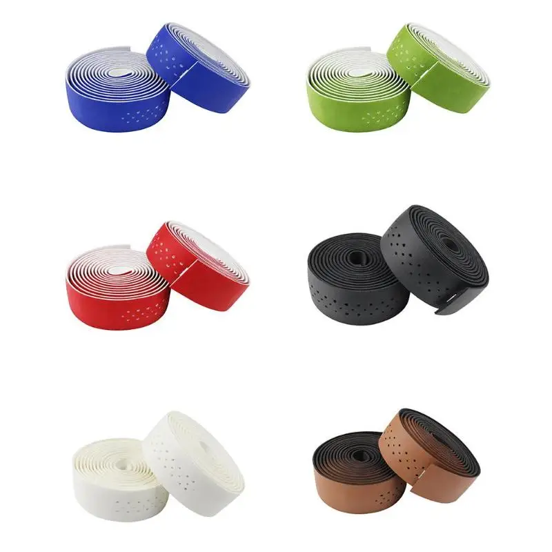 

2pcs Cycling PU Leather Handle Punching Bicycle Grips Anti-slip Sweat-absorbent Durable Handlebar Tape Wrap