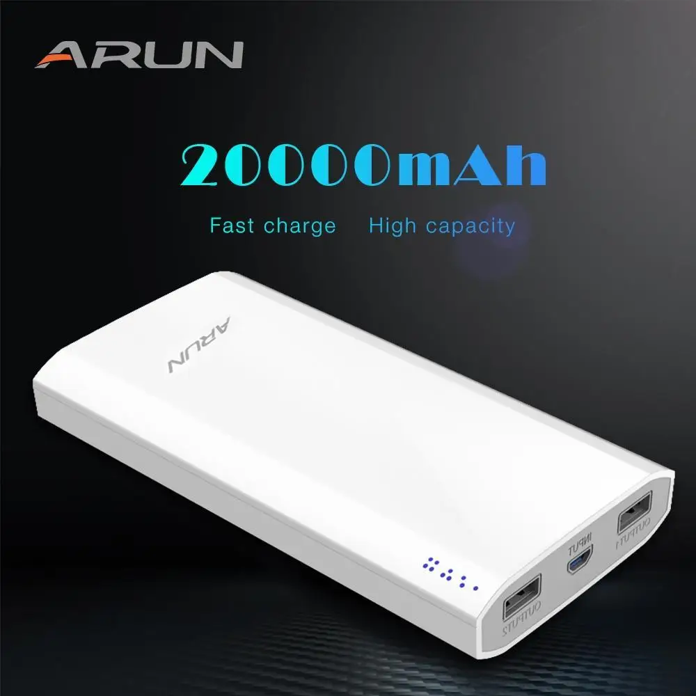 

ARUN 20000mAh Power Bank External 18650 Battery 2.1A Fast Charging Portable Mobile Phone Charger for Xiaomi mi iphone XS 8plus