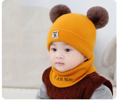 

Pom Poms Ball Knitted Baby Kid Caps Toddler Crochet Beanie Child Winter Hat