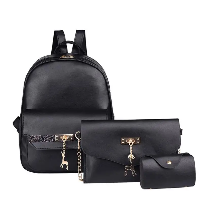 

3pcs/Set Glitter Women PU Leather Deer Pendant Backpacks Card Shoulder Bags