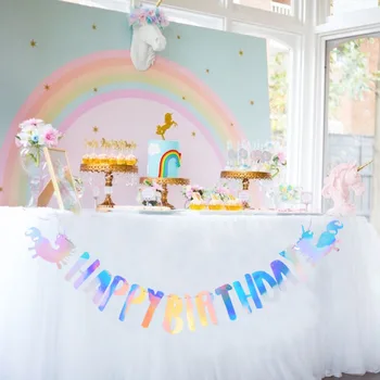 

Unicorn Party Decorations 1pc/set Rainbow Shinning Hanging Happy Birthday Banner For Kids Unicorn Birthday Decorations Supplies