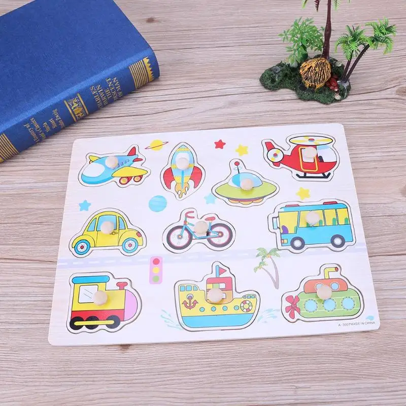 

Wooden Vehicles Cognitive Board Baby Children Toys Baby Kids Educational Vehicle Puzzles Hand Grasp Knob Pegged Puzzle