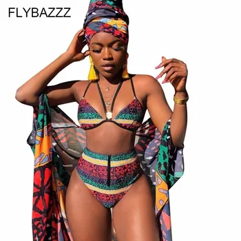 

Africa Fashion Swimwear Sexy Print Halter Bikini Set High Waist Summer Bandeau Swimsuit Bathing Suit bikinis 2019 mujer 2Pcs Set