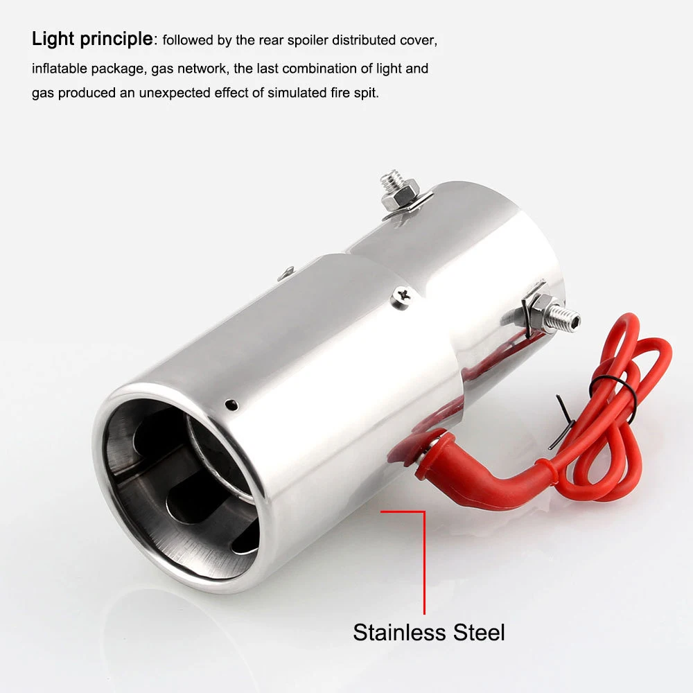 Universal Car Styling LED Exhaust Pipe Red Light Stainless Steel Flaming Muffler Tip Universal Straight muffler exhaust tip