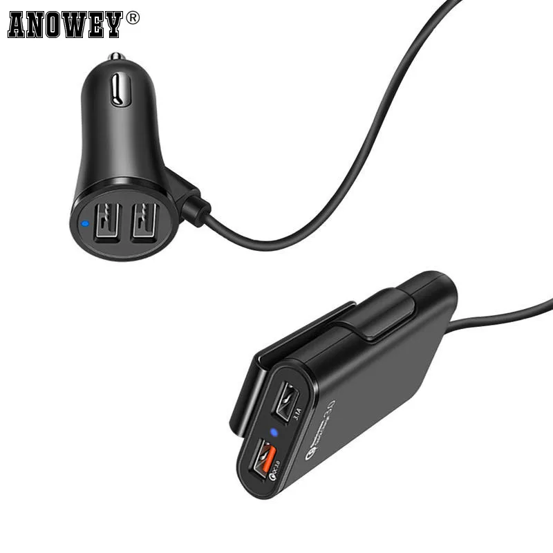 

Multi Port Back Seat Car Phone Charger For iPhone Huawei Long Cable 4 USB QC 3.0 Auto Vehicle Quick Charge Adapter Car Organizer