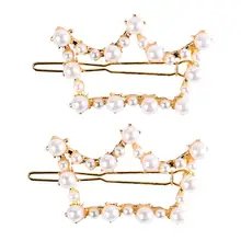 2 шт сплав зажим для волос в виде короны Форма выдалбливают Мода заколка для волос с жемчугом Зажим для девочек