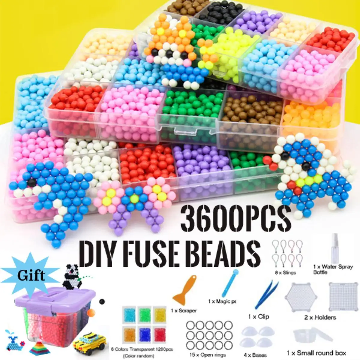 20Color 3600pcs Children Puzzle Fuse Beads Spray Water Sticky Beads DIY