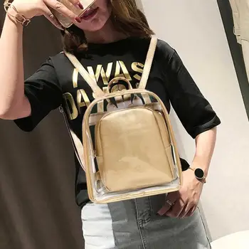 

2pcs Women's Backpacks Set Female Clear PVC Transparent Back Pack School Bags For Teenage Girls Rucksack Mochila Black