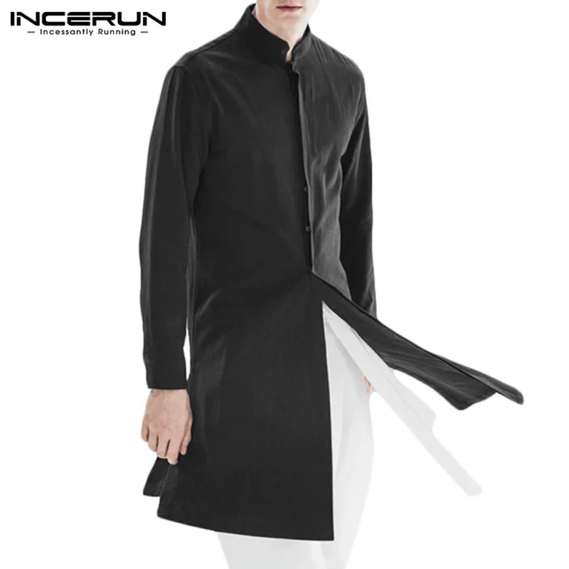 Goede INCERUN Mannen Shirt Lange Mouw Stand Kraag Katoen Vintage Top Mannen Effen Indische Stijl Casual Streetwear Mannen Lange Overhemd Hombre 5XL
