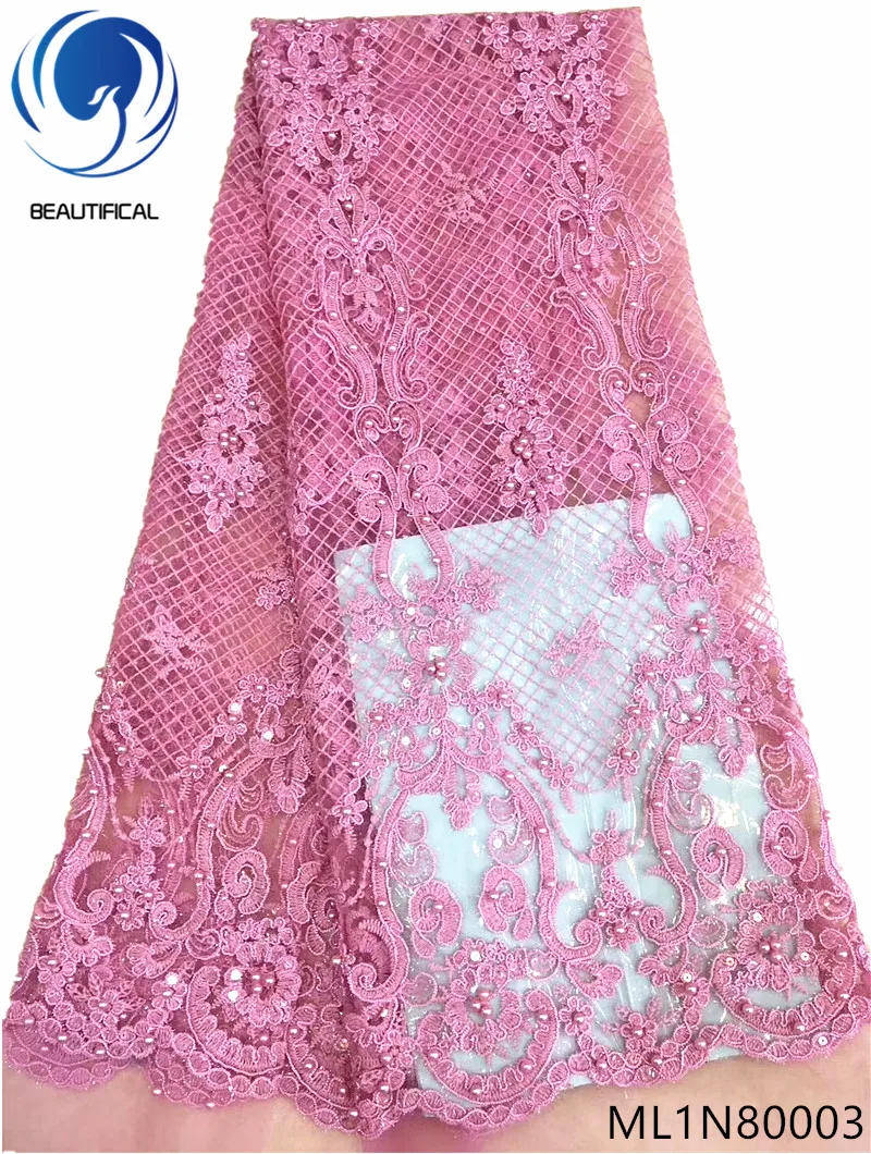 

BEAUTIFICAL pink lace fabrics tulle lace fabric glitter lace fabric french lace fabric 5yards/lot for sales with beads ML1N800