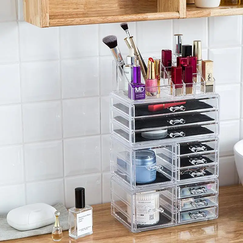 

4Pcs / Set Plastic Cosmetics Storage Rack Transparent Multi layers Cosmetic Jewelry Display Stand Holder Tool Organizer Storage