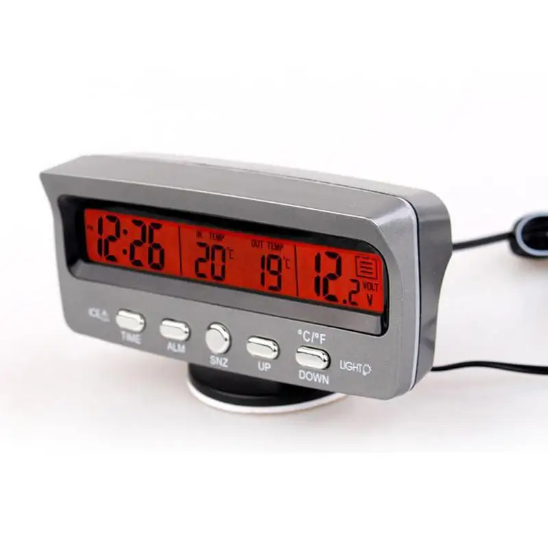 

3-in-1 Multifunctional Car Clock Indoor Outdoor Thermometer Voltmeter ABS Material Clock With LCD Display LED Backlit