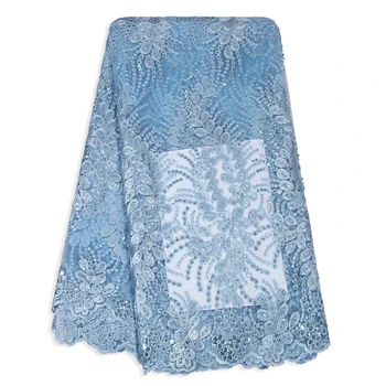 

2020 Latest Nigerian Fabric Lace Sky Blue Fabric Lace Rhinestones Embroidered French Lace Fabrics Tulle Net Soft Laces For Party