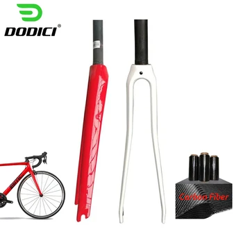 

DODICI Road Bicycle Fork 700c 1-1/8 Full Carbon Fiber Accessories Bike Fork Tapered V brakes Gloss Red White Fork Cycling Parts