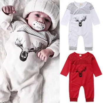 

Newborn Baby Body Cotton Deer Cartoon Rompers Girl Boys Long Sleeve Jumpsuit Clothing Outfits 0-24M