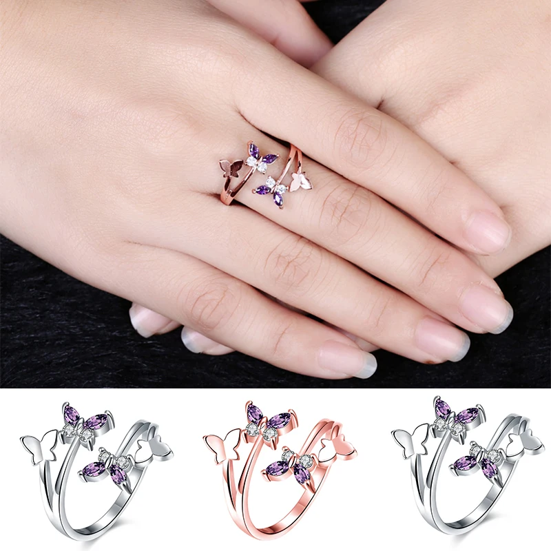Новинка 1 шт. регулируемое уникальное изящное кольцо с бабочкой и кристаллами