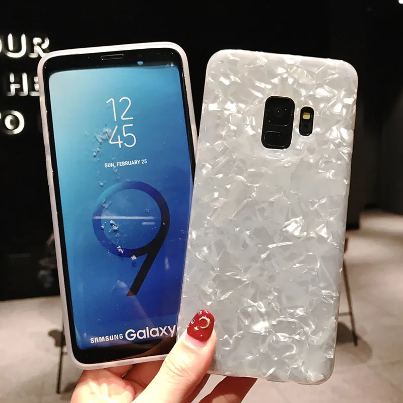 USLION Glitter Dream Shell Pattern Case For Samsung Galaxy S9 S8 Plus IMD TPU Silicon Phone Cover For Smausng S9 Plus Soft Cover