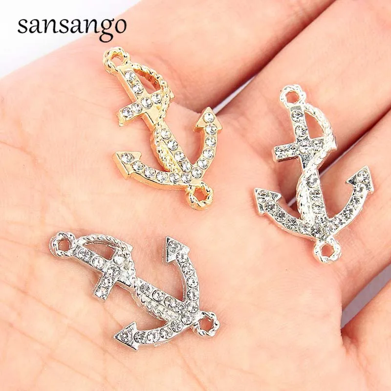 

10pcs New Gold Silver Crystal Anchor Connector Jewelry Making Accessories For Unisex DIY Necklace Charms Bracelet Gift Wholesale