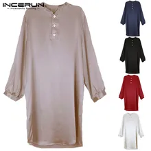 INCERUN, Мужской Шелковый Атласный халат, пижама, длинный рукав, Одноцветный халат, Мужская домашняя одежда, одежда для сна, мягкий повседневный мужской костюм Kurta размера плюс